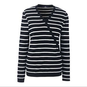 LANDS' End Petite 100% Cashmere V-Neck Wrap Sweater in Black and White Size MP